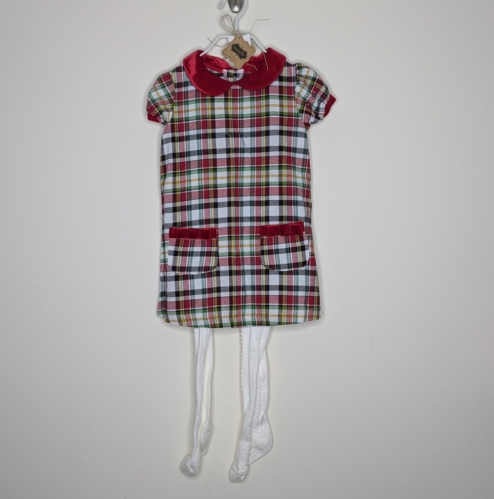 NWT Mud Pie Plaid Dress With Tights 2T